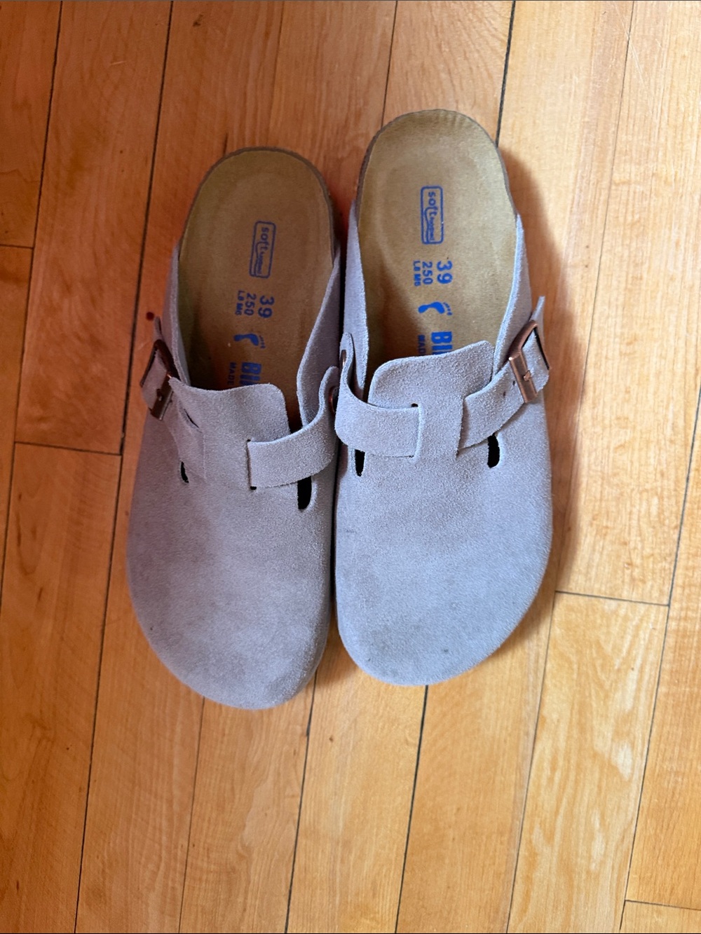 Birkenstock Suede Clog Mules in Light Taupe